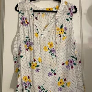 White polka dot floral sleeveless blouse